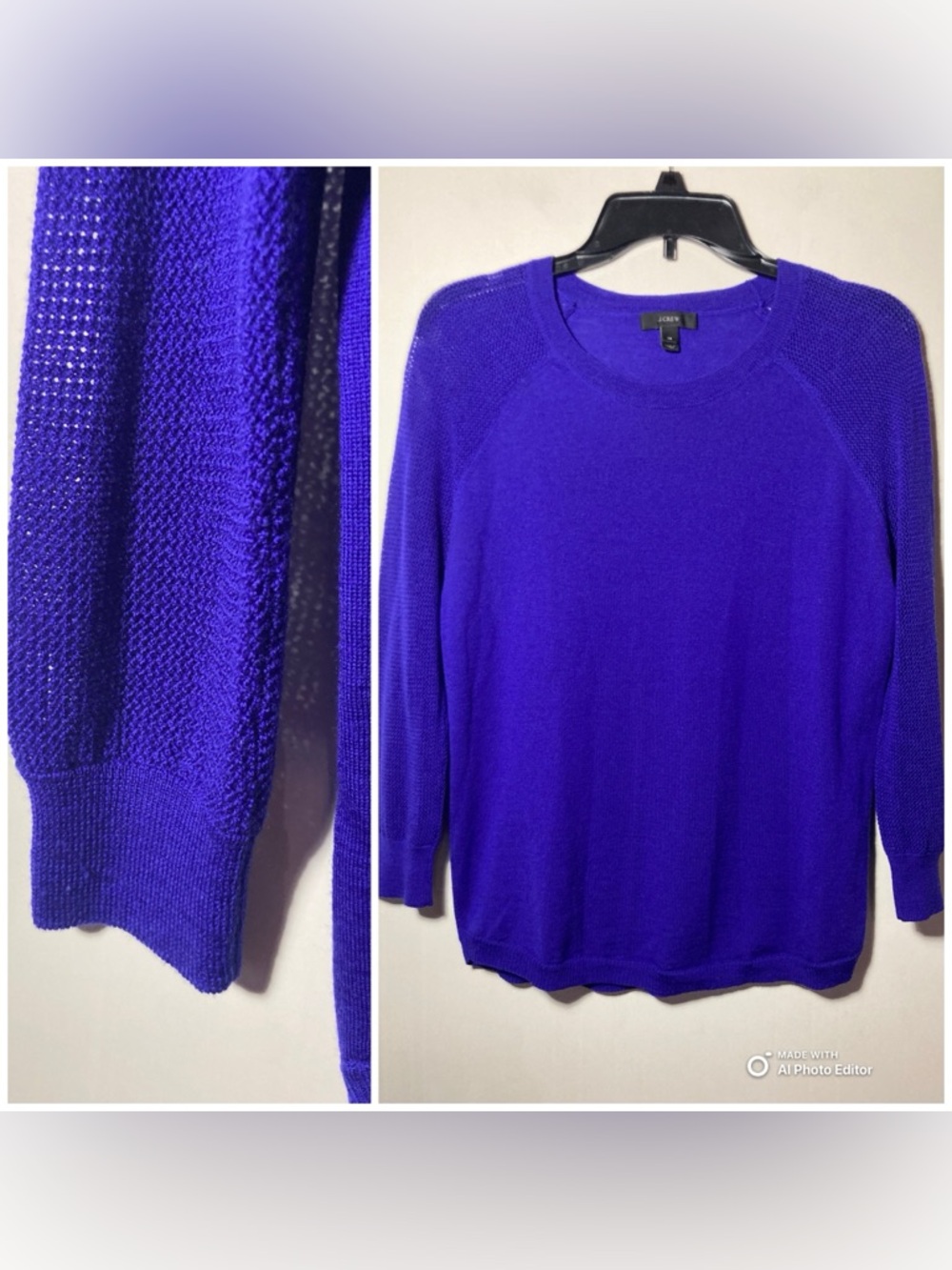 J. Crew Merino Wool Mesh Sleeves Crewneck Sweater Size XSmall Purple